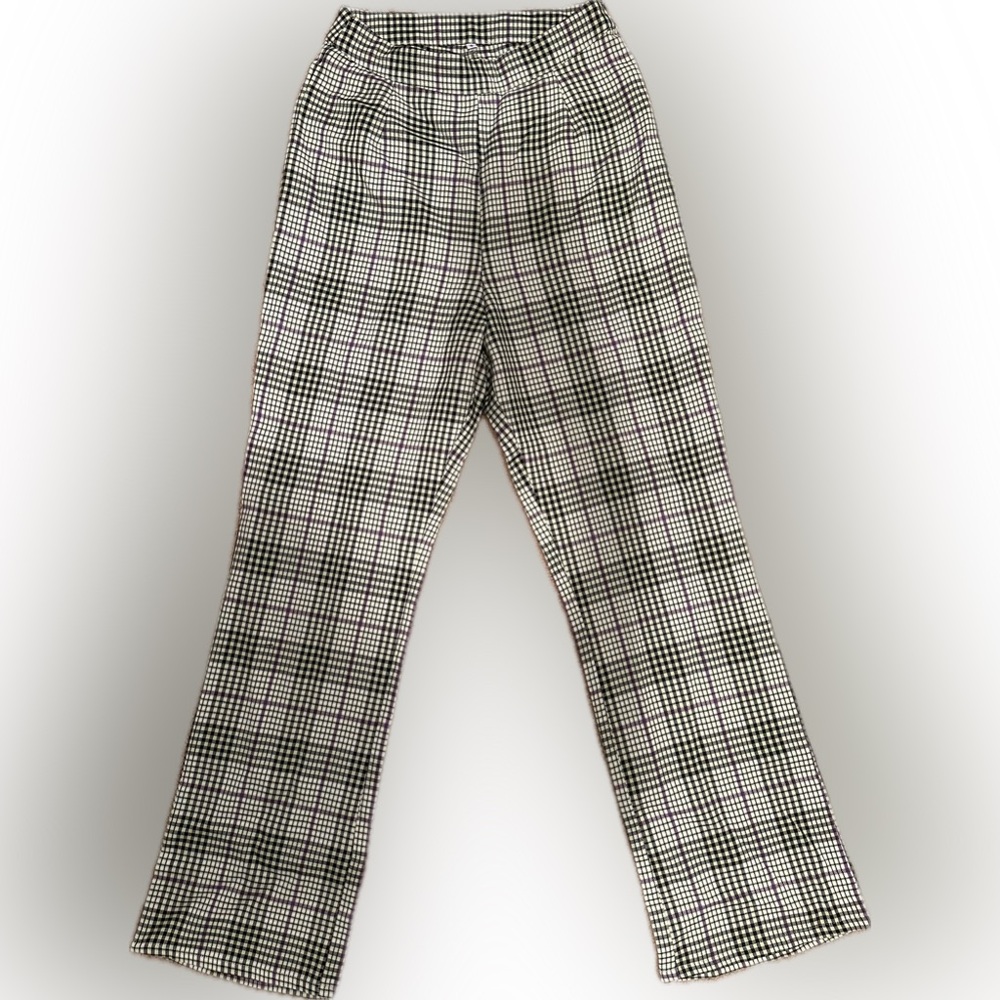 Green with White and Purple Dress Pants with Classic Plaid Pattern